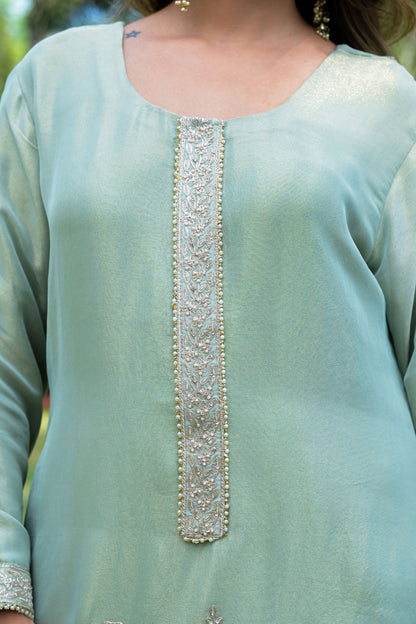 Teal Blue Embroidered kurta Set