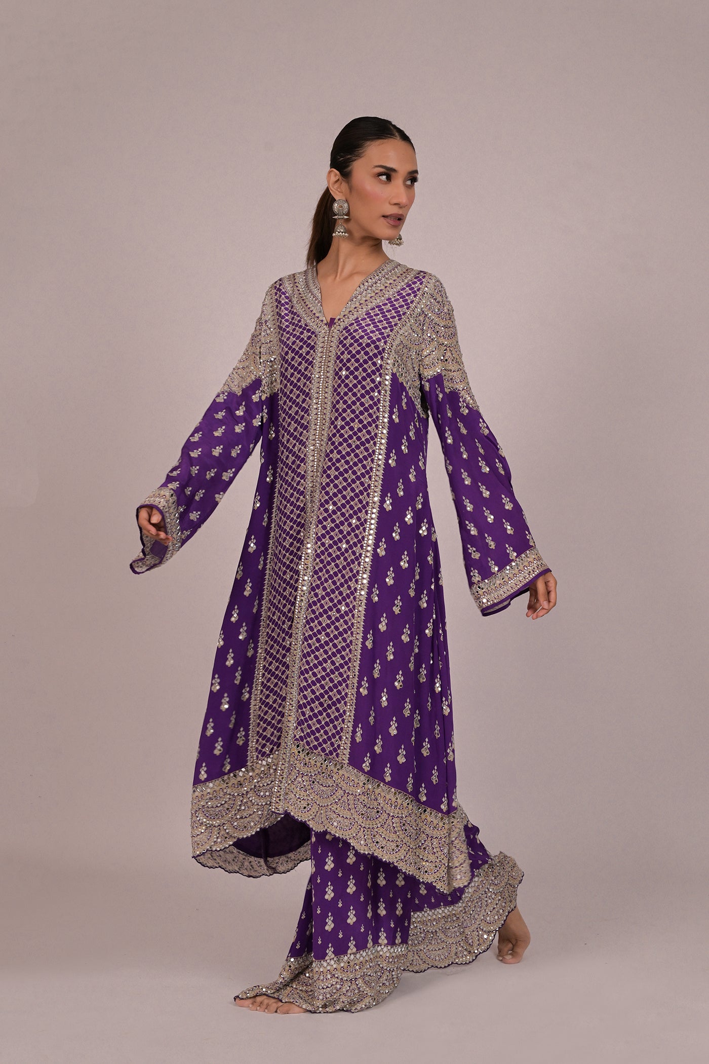 Amethyst Mirror Embroidered Long Kurta Set