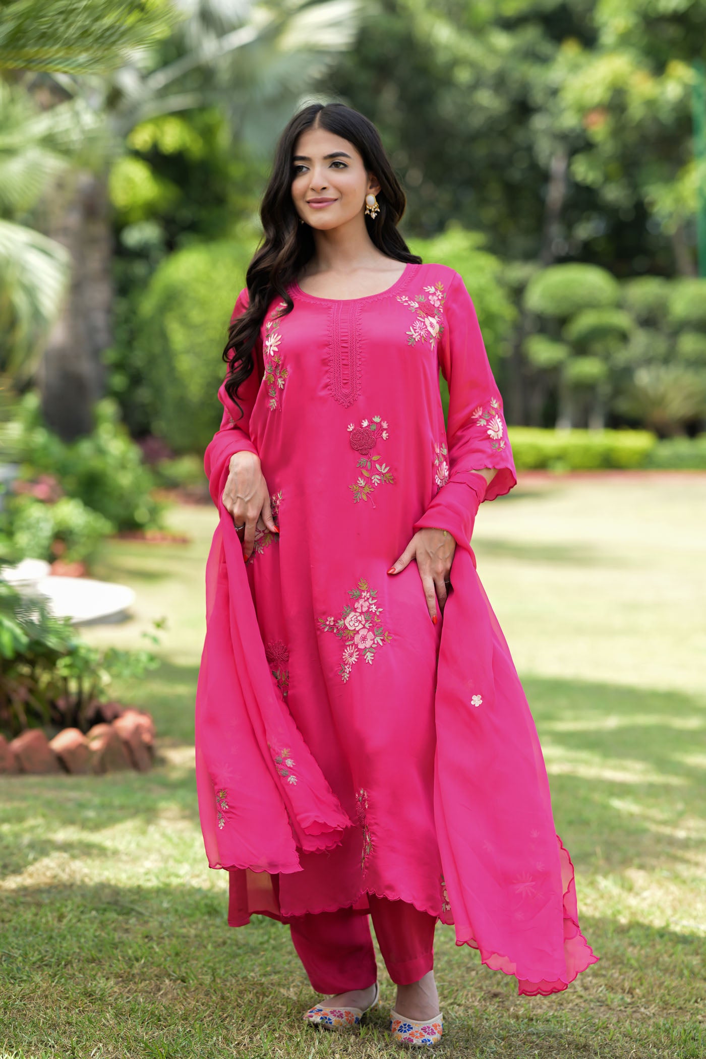 Fuchsia Bloom Satin Organza Kurta Set