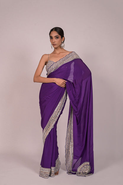 Royal Amethyst Mirror Work Saree