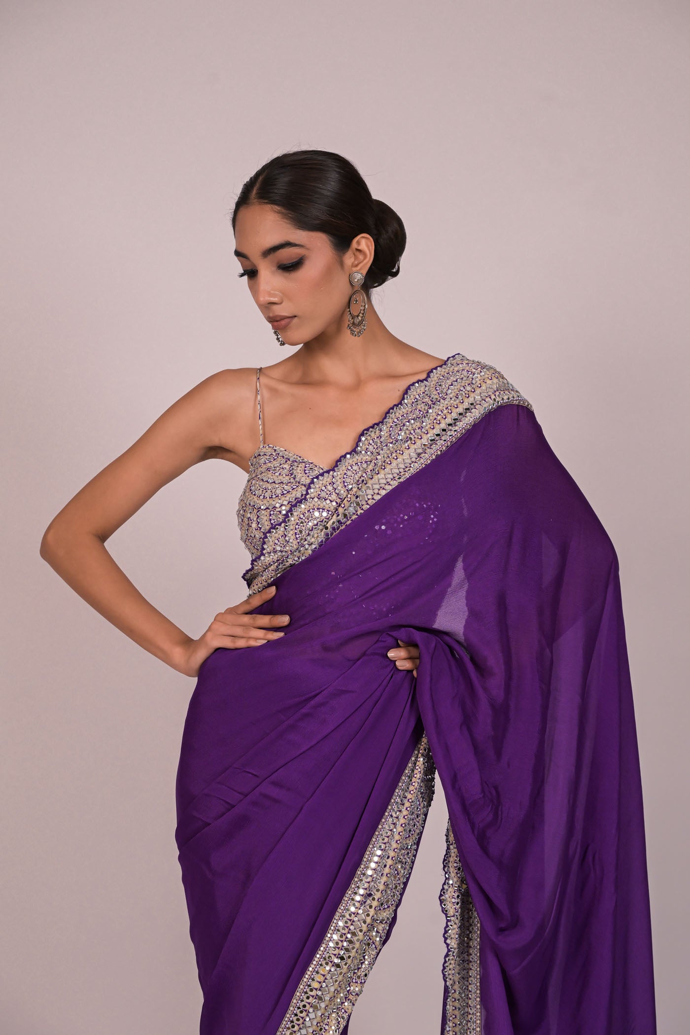 Royal Amethyst Mirror Work Saree