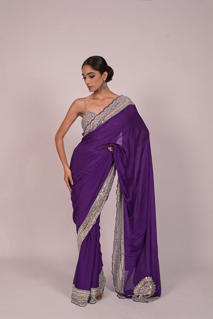 Royal Amethyst Mirror Work Saree