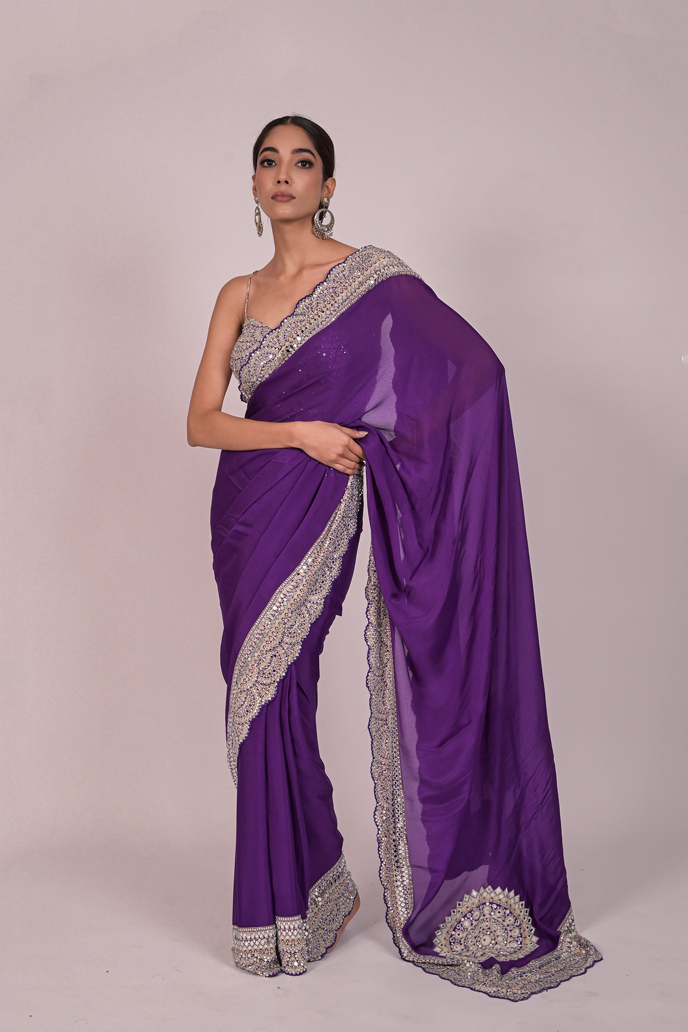 Royal Amethyst Mirror Work Saree