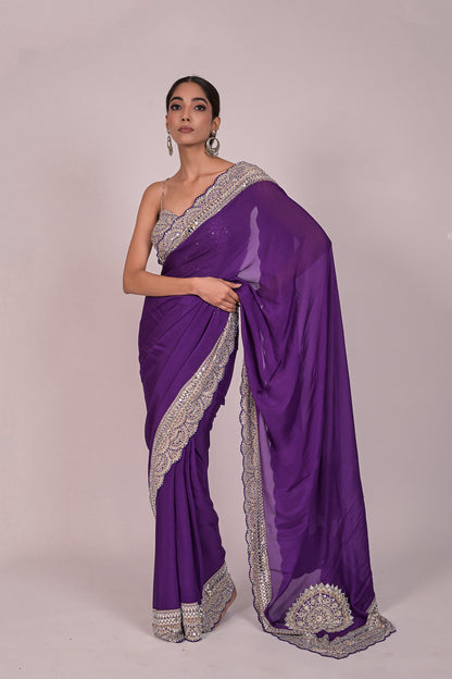 Royal Amethyst Mirror Work Saree