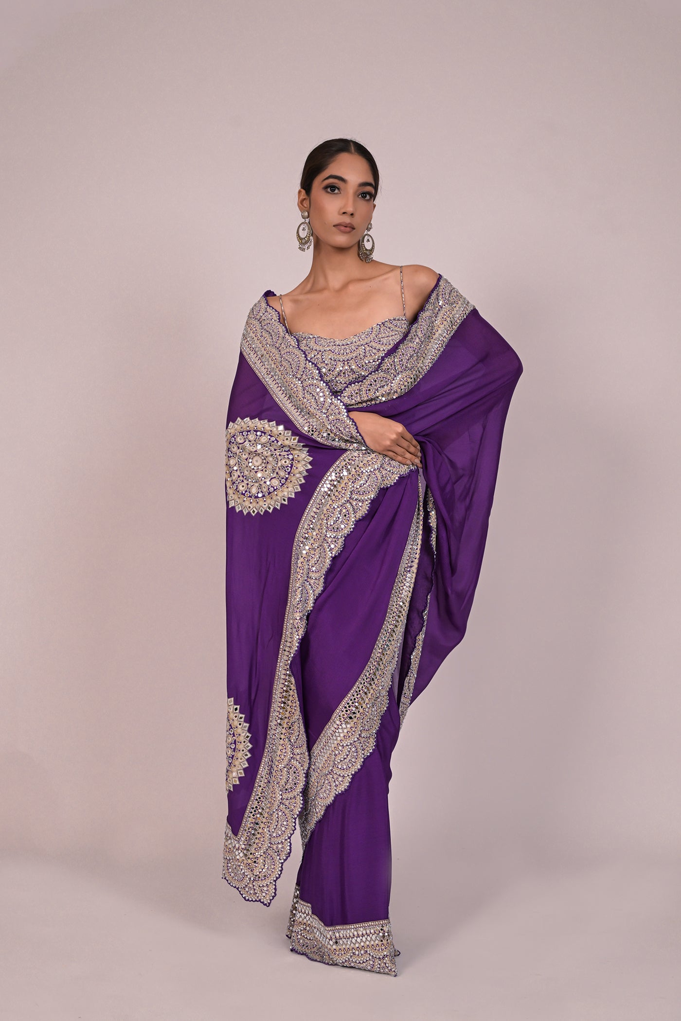 Royal Amethyst Mirror Work Saree