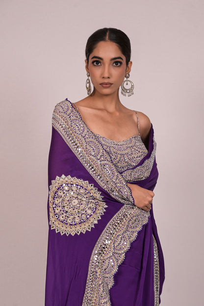 Royal Amethyst Mirror Work Saree