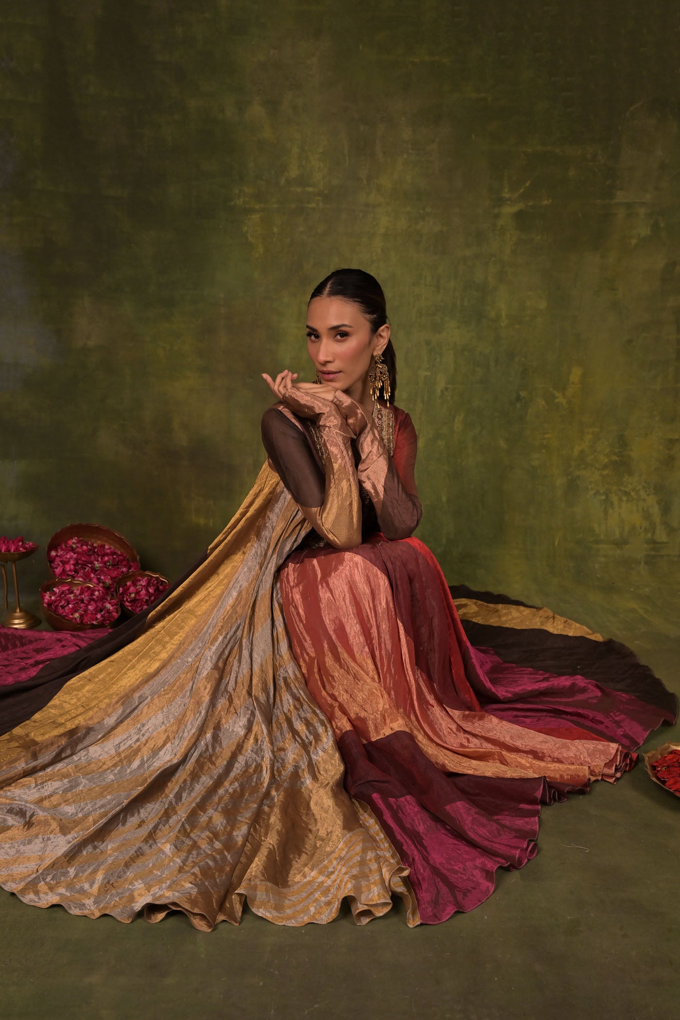 Gold & Wine Handcrafted Panelled Anarkali