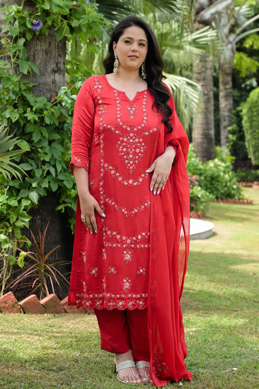 Ruby Blossom Satin Organza Kurta Set