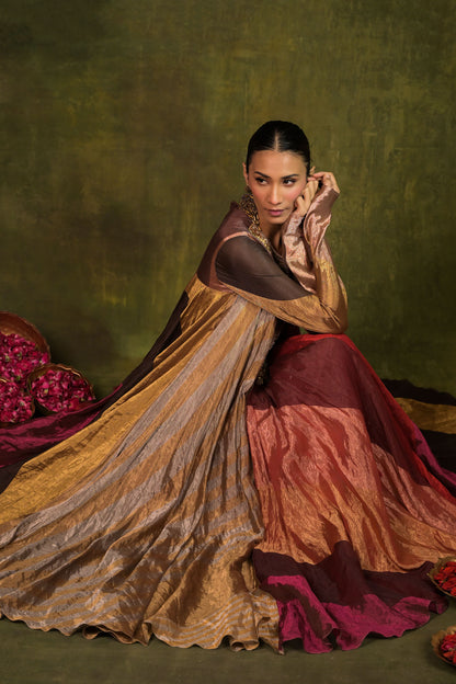 Gold & Wine Handcrafted Panelled Anarkali