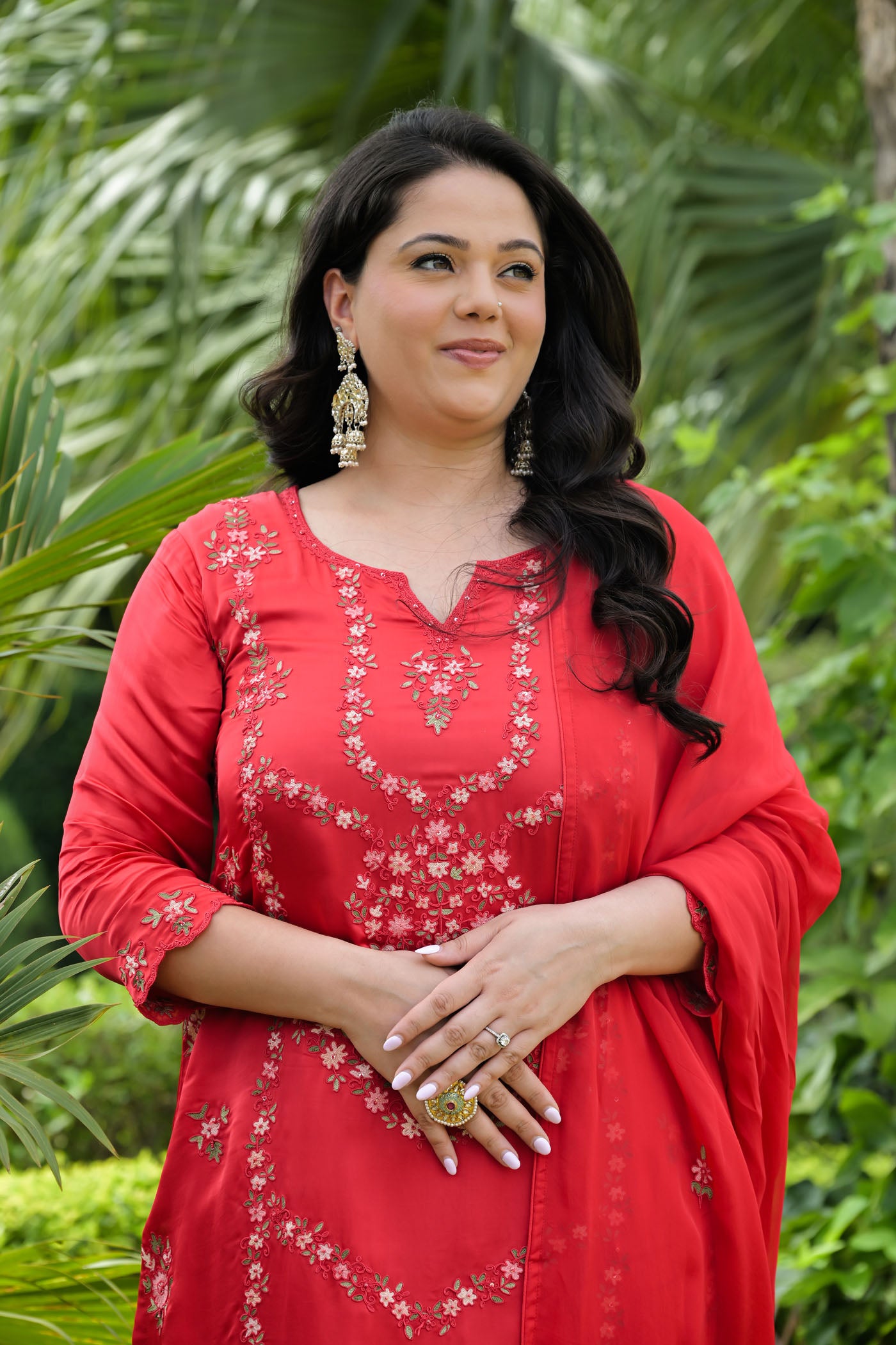 Ruby Blossom Satin Organza Kurta Set