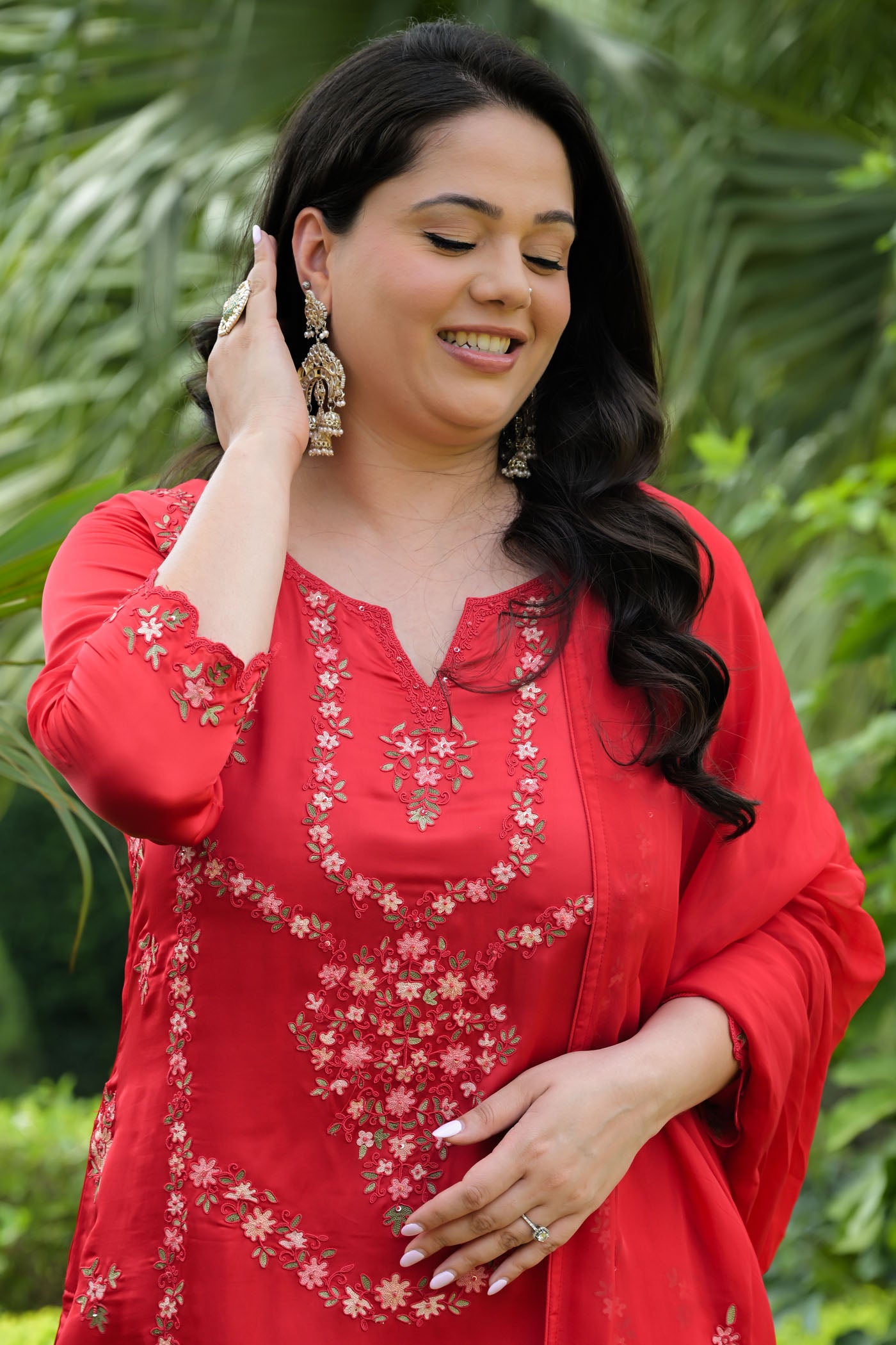 Ruby Blossom Satin Organza Kurta Set