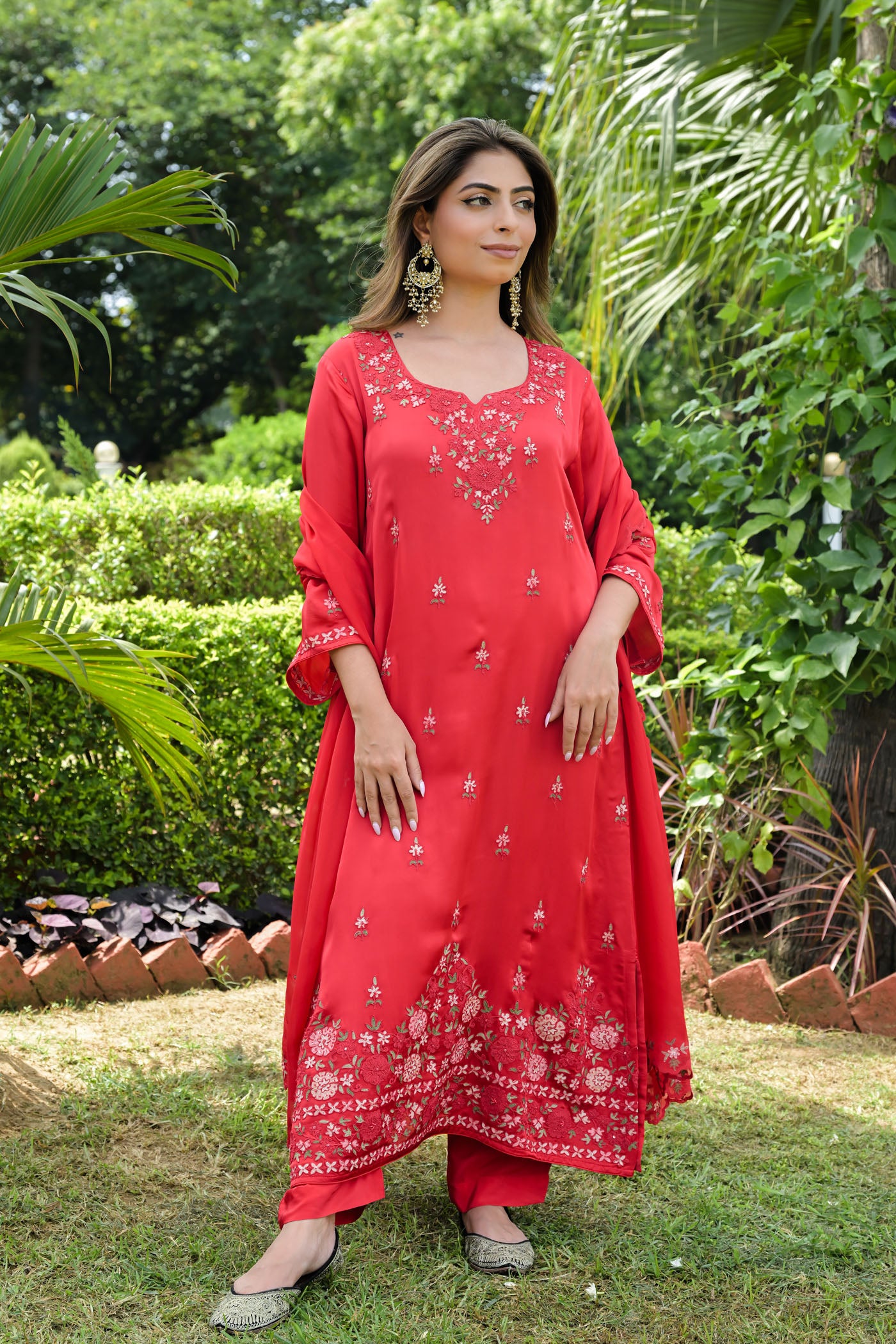 Scarlet Glow Satin Organza Kurta Set
