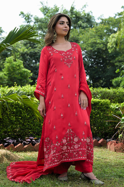 Scarlet Glow Satin Organza Kurta Set