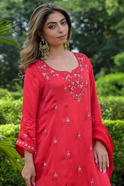 Scarlet Glow Satin Organza Kurta Set