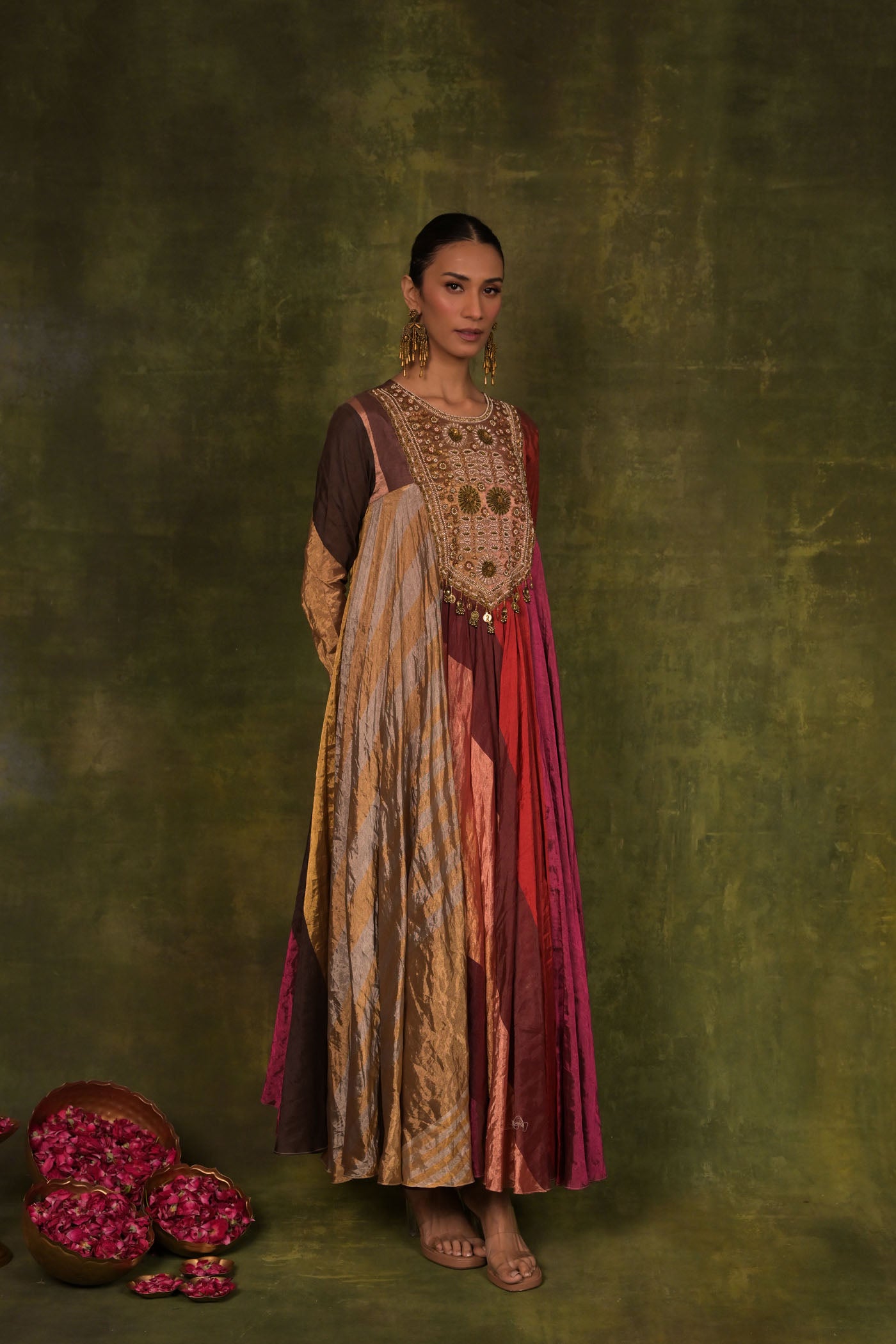 Gold & Wine Handcrafted Panelled Anarkali