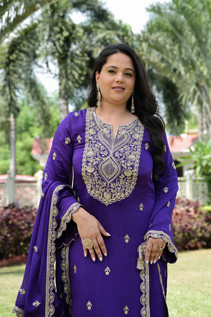 Royal Violet Embroidered kurta Set
