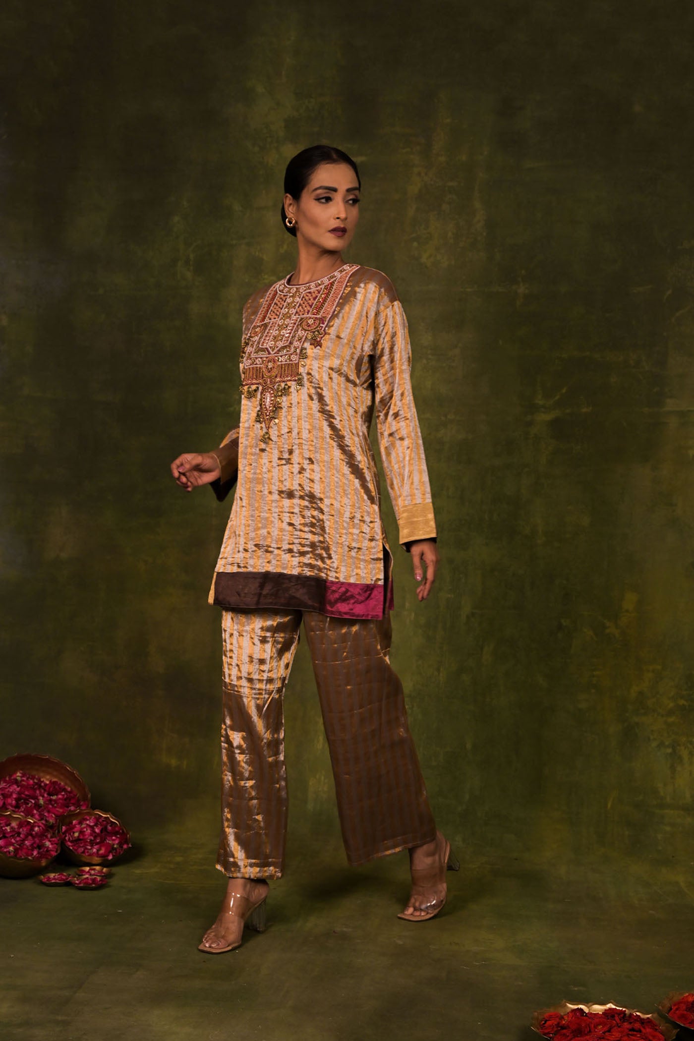 Antique Bronze Embroidered Kurta Set