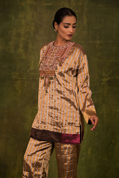Antique Bronze Embroidered Kurta Set