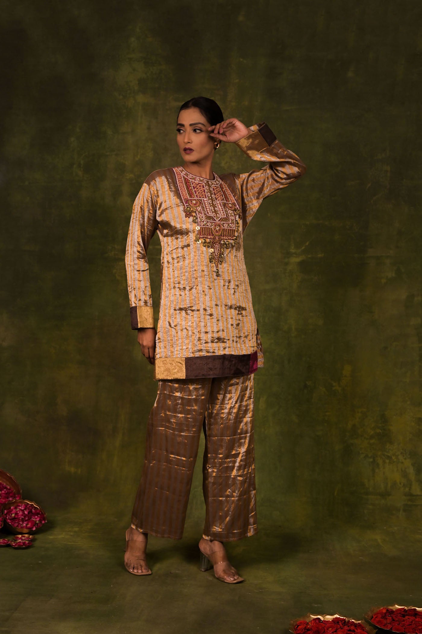 Antique Bronze Embroidered Kurta Set