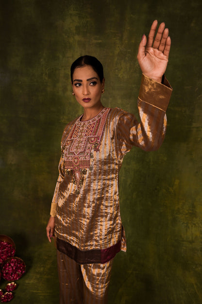 Antique Bronze Embroidered Kurta Set