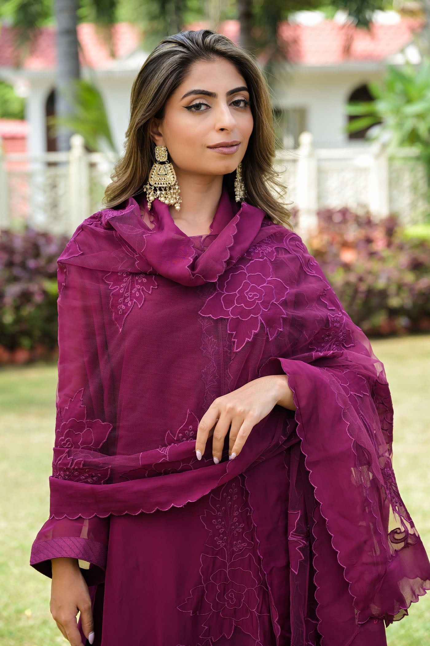 Plum Charm Satin Organza Kurta Set