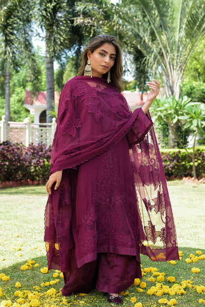 Plum Charm Satin Organza Kurta Set