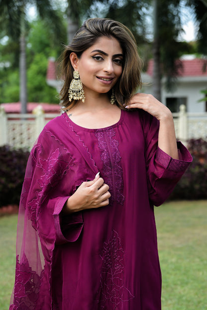 Plum Charm Satin Organza Kurta Set