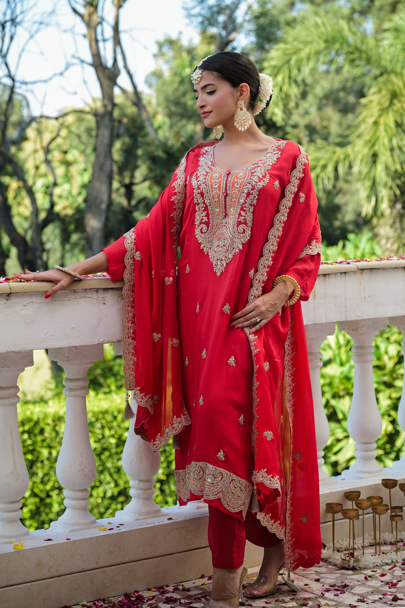 Red Embroidered Kurta Set