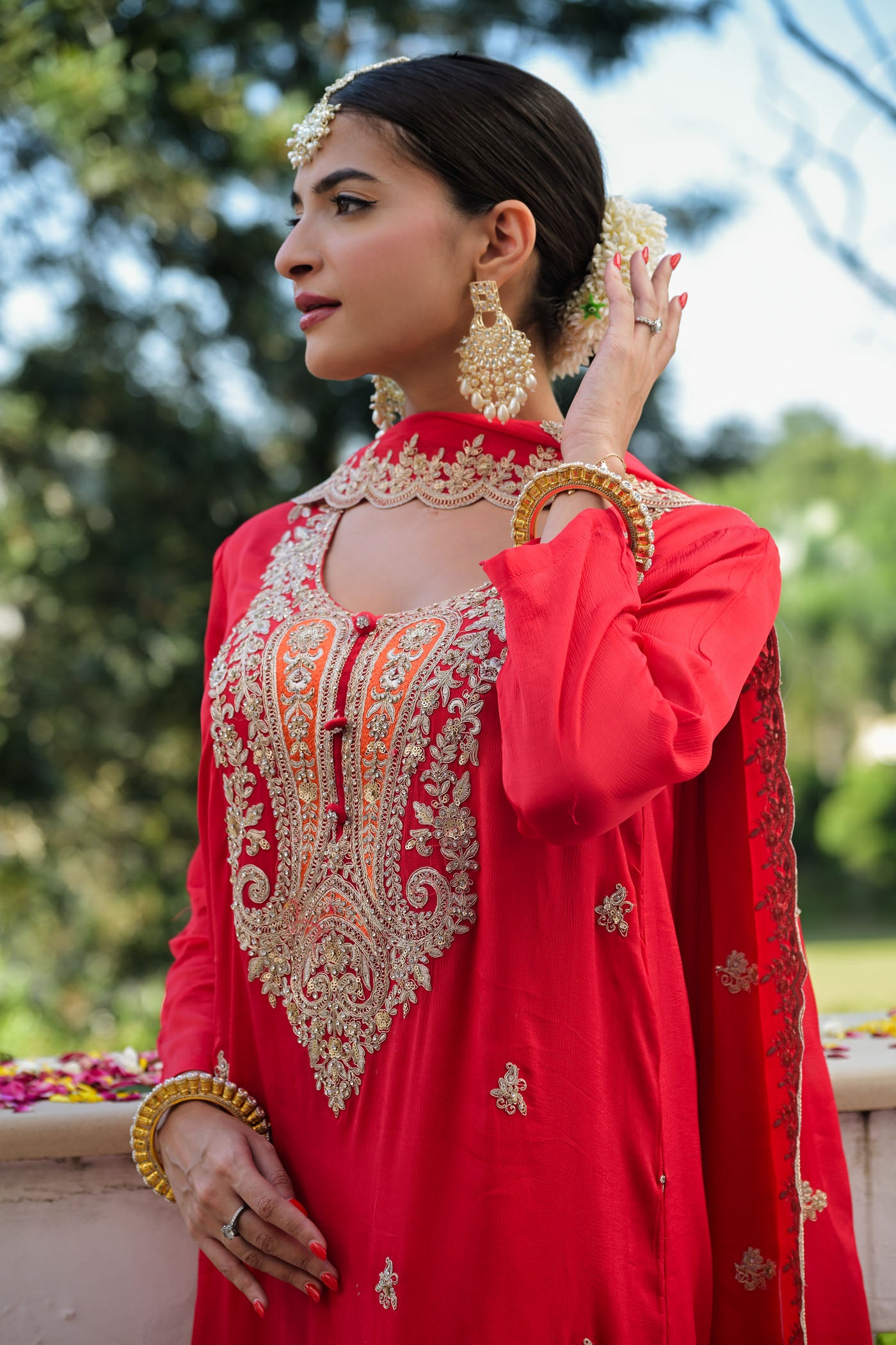 Red Embroidered Kurta Set