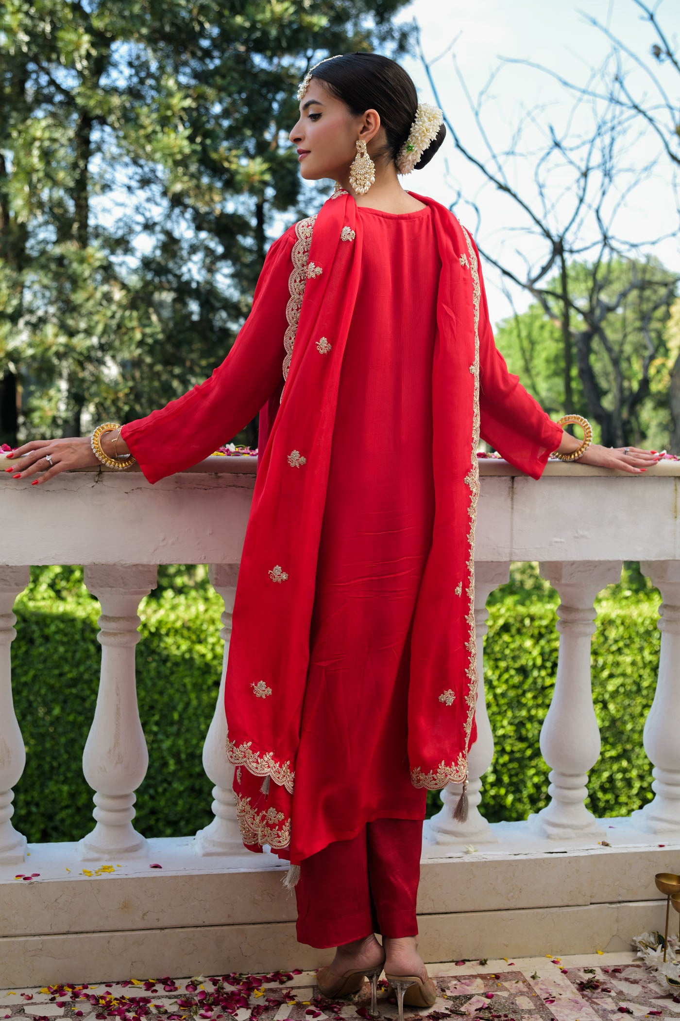 Red Embroidered Kurta Set