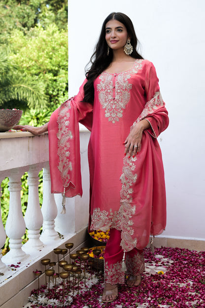 Rose Pink Embroidered Kurta Set