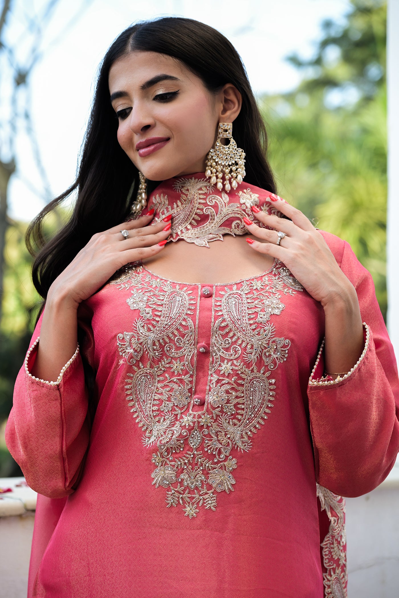 Jyoti khosla In Rose Pink Embroidered Kurta Set
