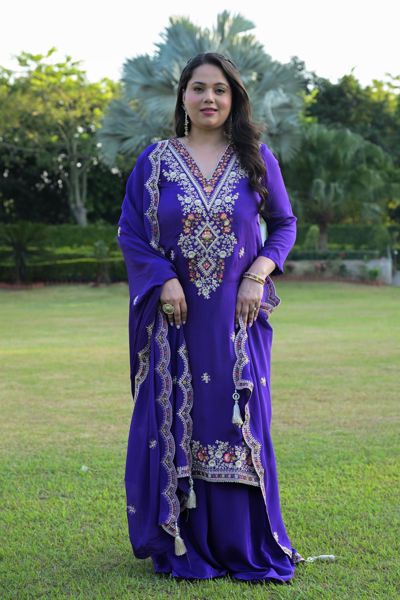 Royal Purple Embroidered kurta  Set
