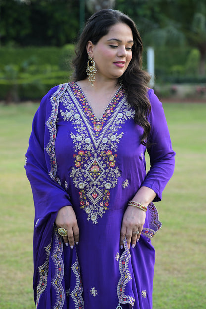 Royal Purple Embroidered kurta  Set