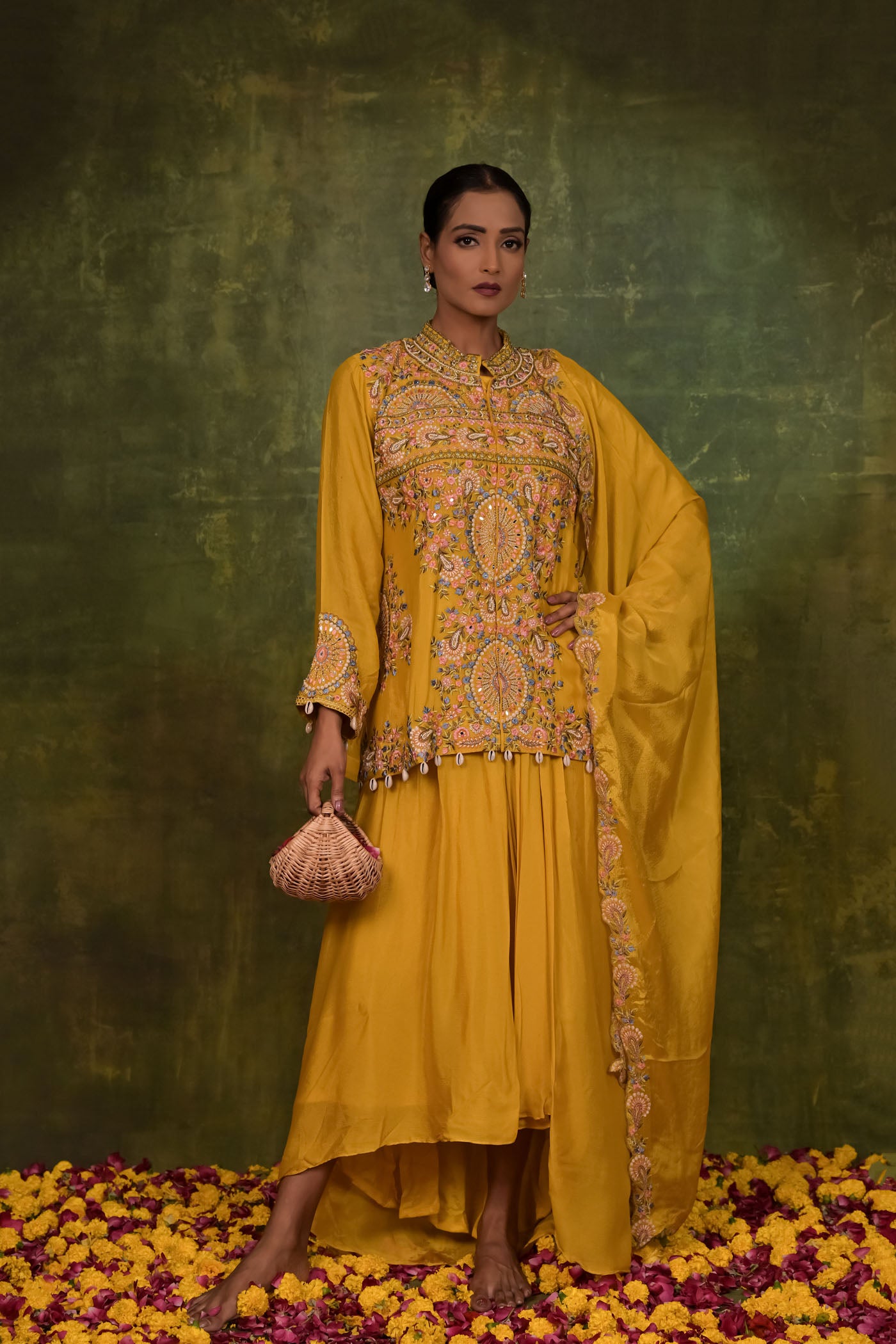 Mustard Yellow Embroidered Kurta Set