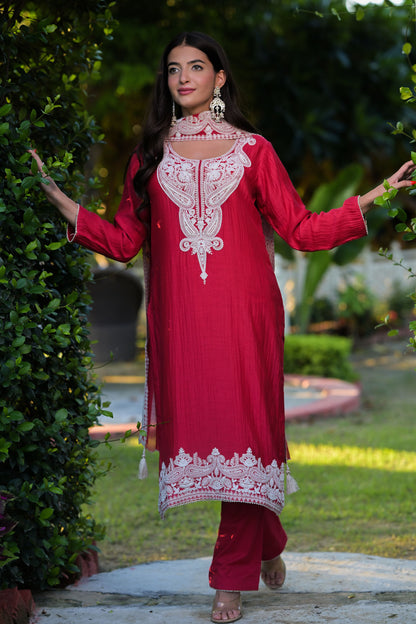 Crimson Elegance Embroidered Kurta Set
