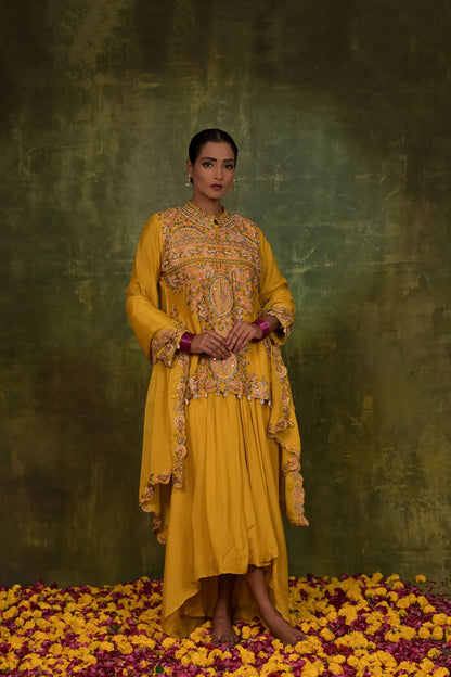 Mustard Yellow Embroidered Kurta Set