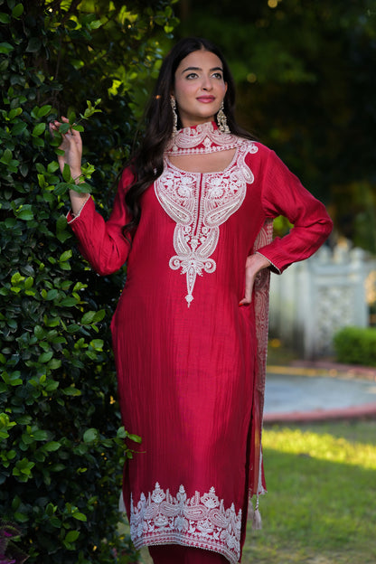 Crimson Elegance Embroidered Kurta Set
