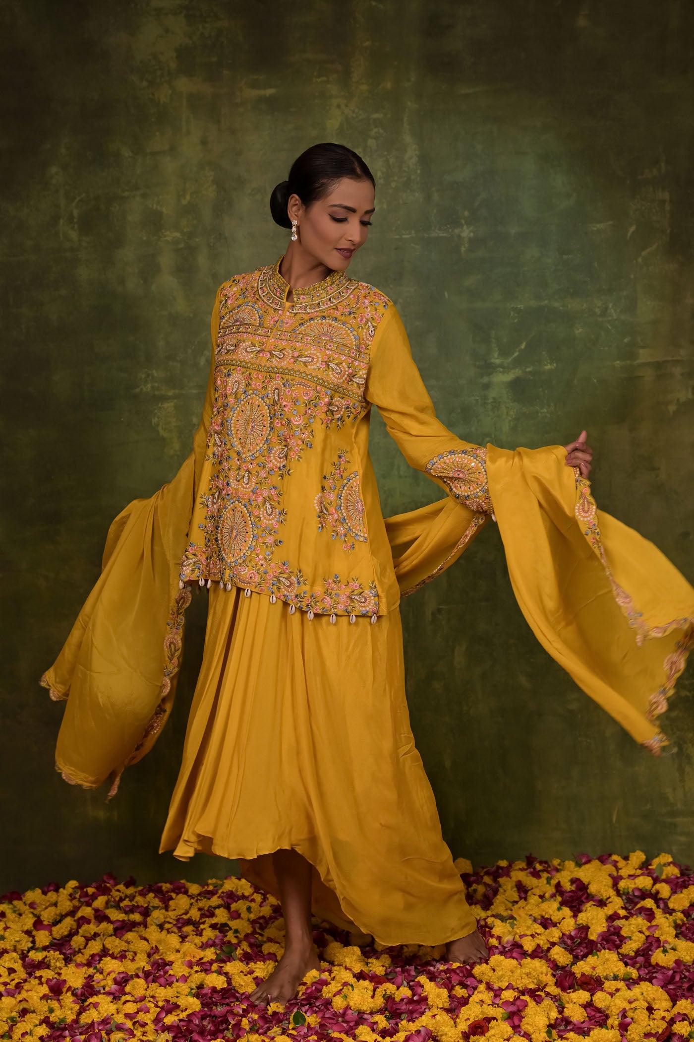 Mustard Yellow Embroidered Kurta Set
