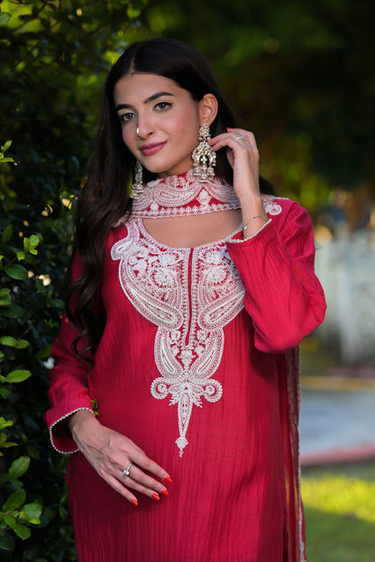 Crimson Elegance Embroidered Kurta Set