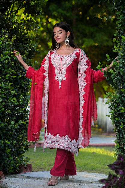 Crimson Elegance Embroidered Kurta Set