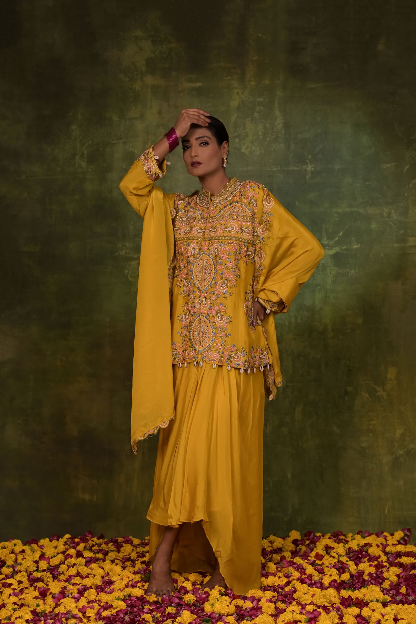 Mustard Yellow Embroidered Kurta Set