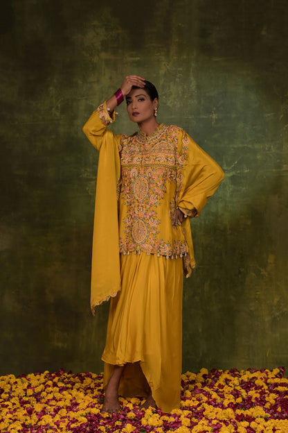 Mustard Yellow Embroidered Kurta Set