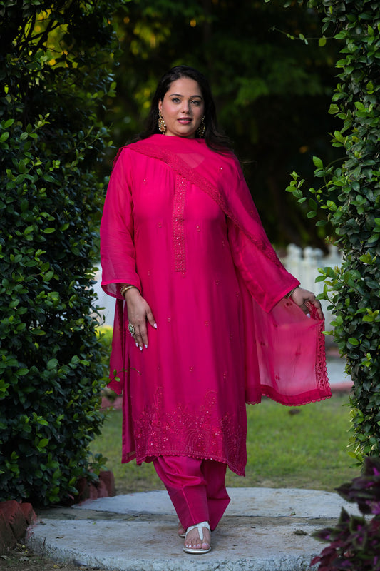 Fuchsia Glow Embroidered Kurta Set
