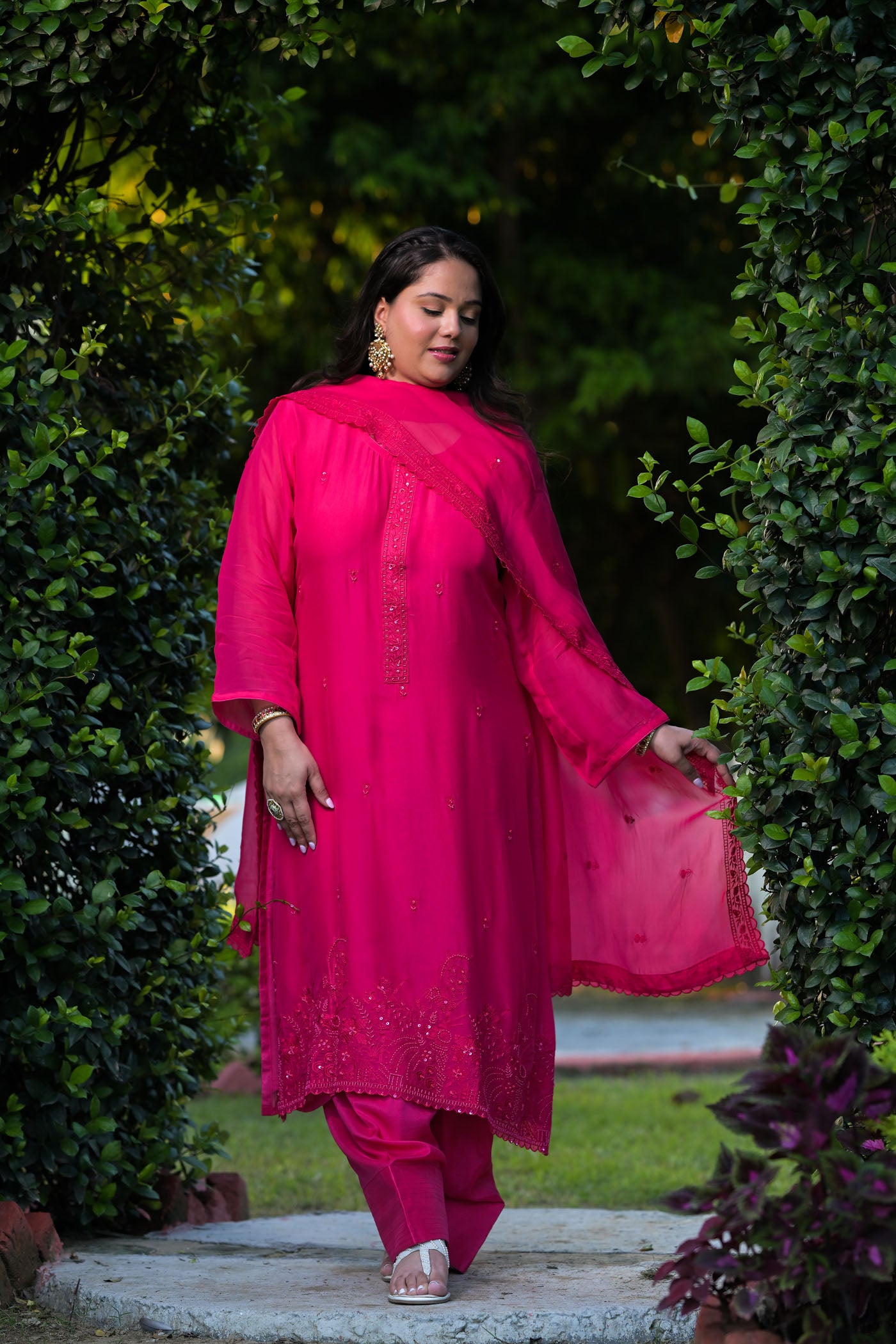 Fuchsia Glow Embroidered Kurta Set