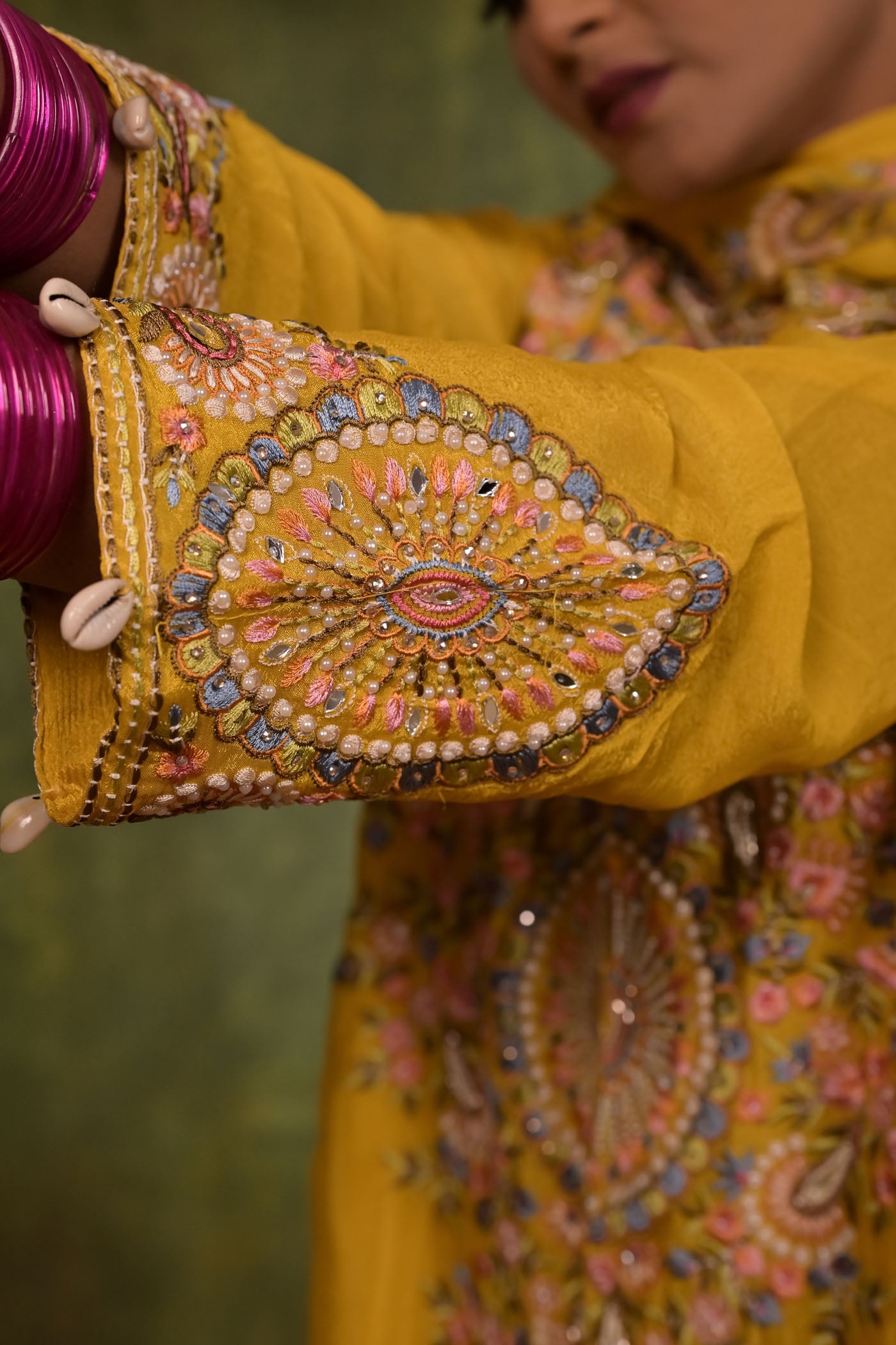 Mustard Yellow Embroidered Kurta Set