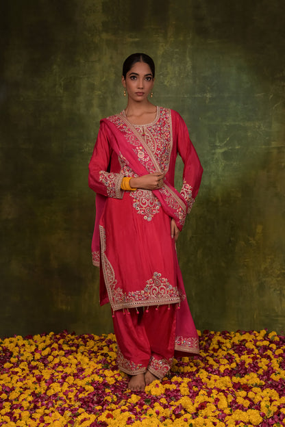 Rani Pink Embroidered Kurta Set