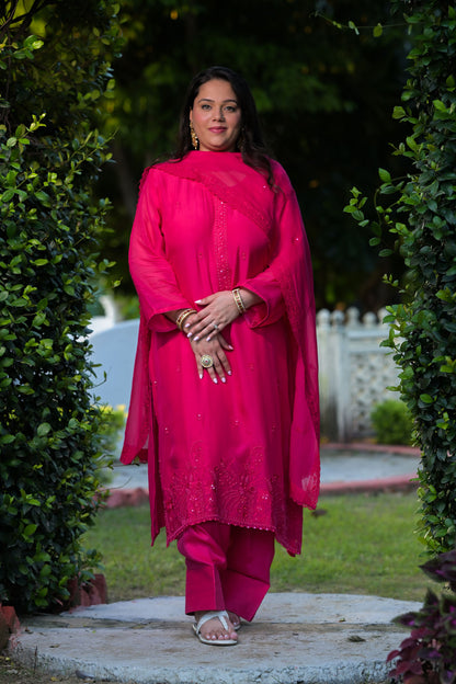 Fuchsia Glow Embroidered Kurta Set