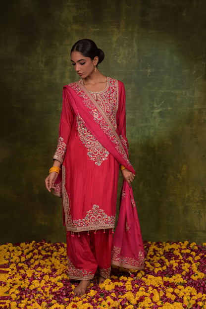 Rani Pink Embroidered Kurta Set