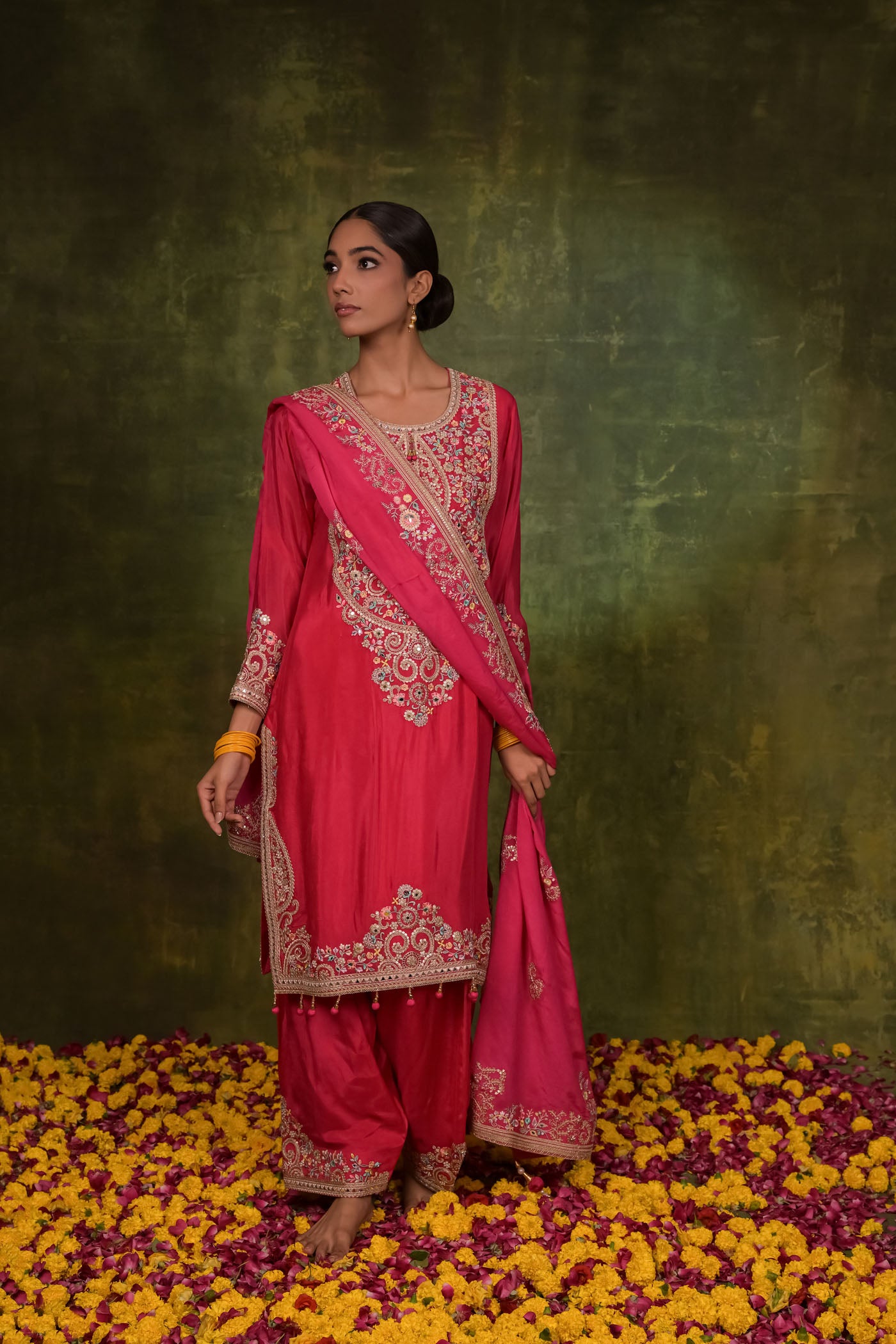 Rani Pink Embroidered Kurta Set